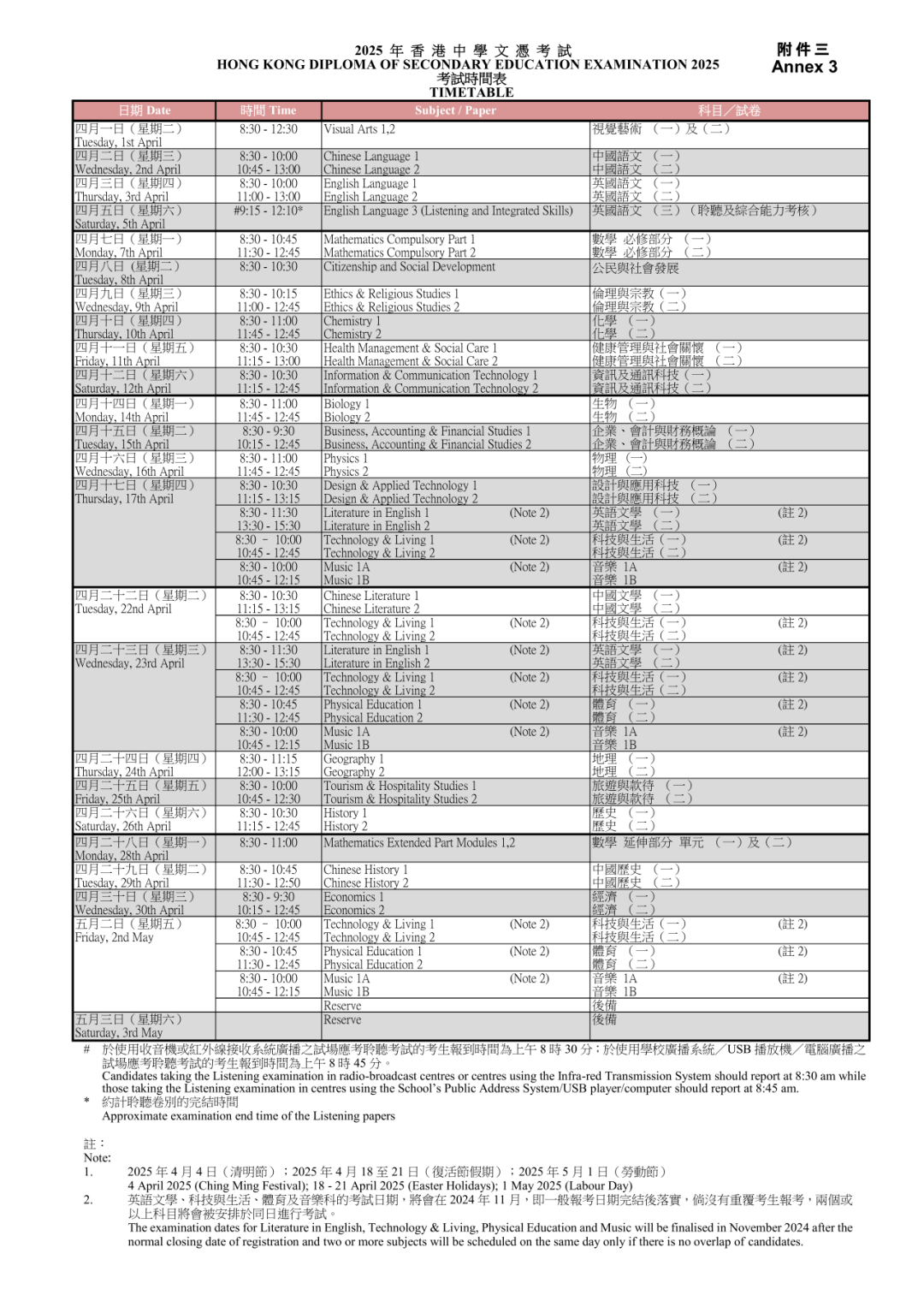 香港考评局正式公布！2025届DSE考试于9月11日（周三）开始报名！